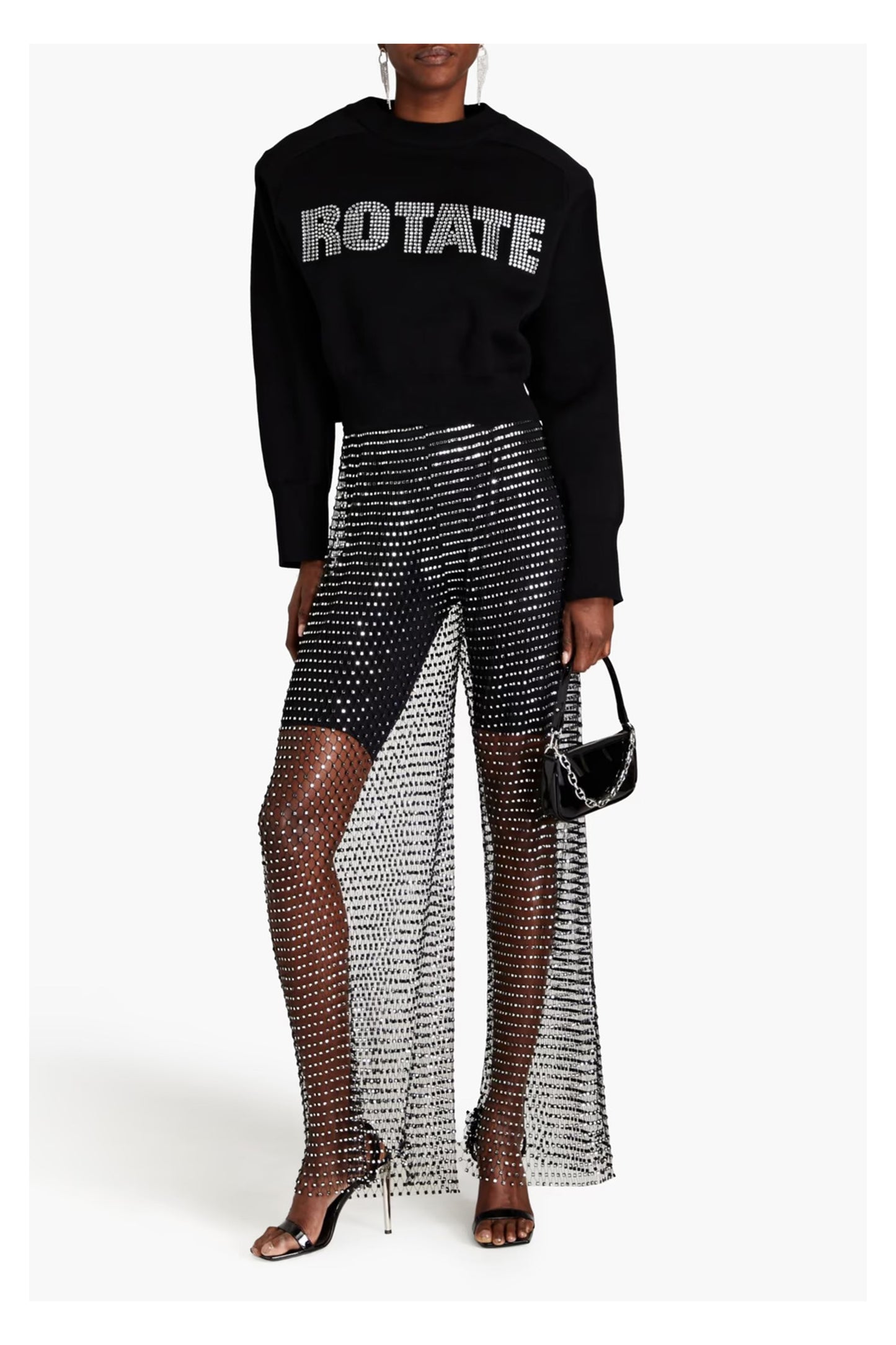 Rotiiine Crystal-embellished Tulle Wide-leg Pants