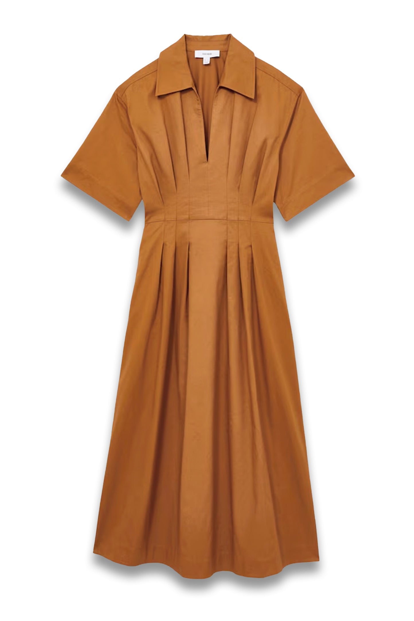 Cotton Pleated-Waist Midi Dress in Rust