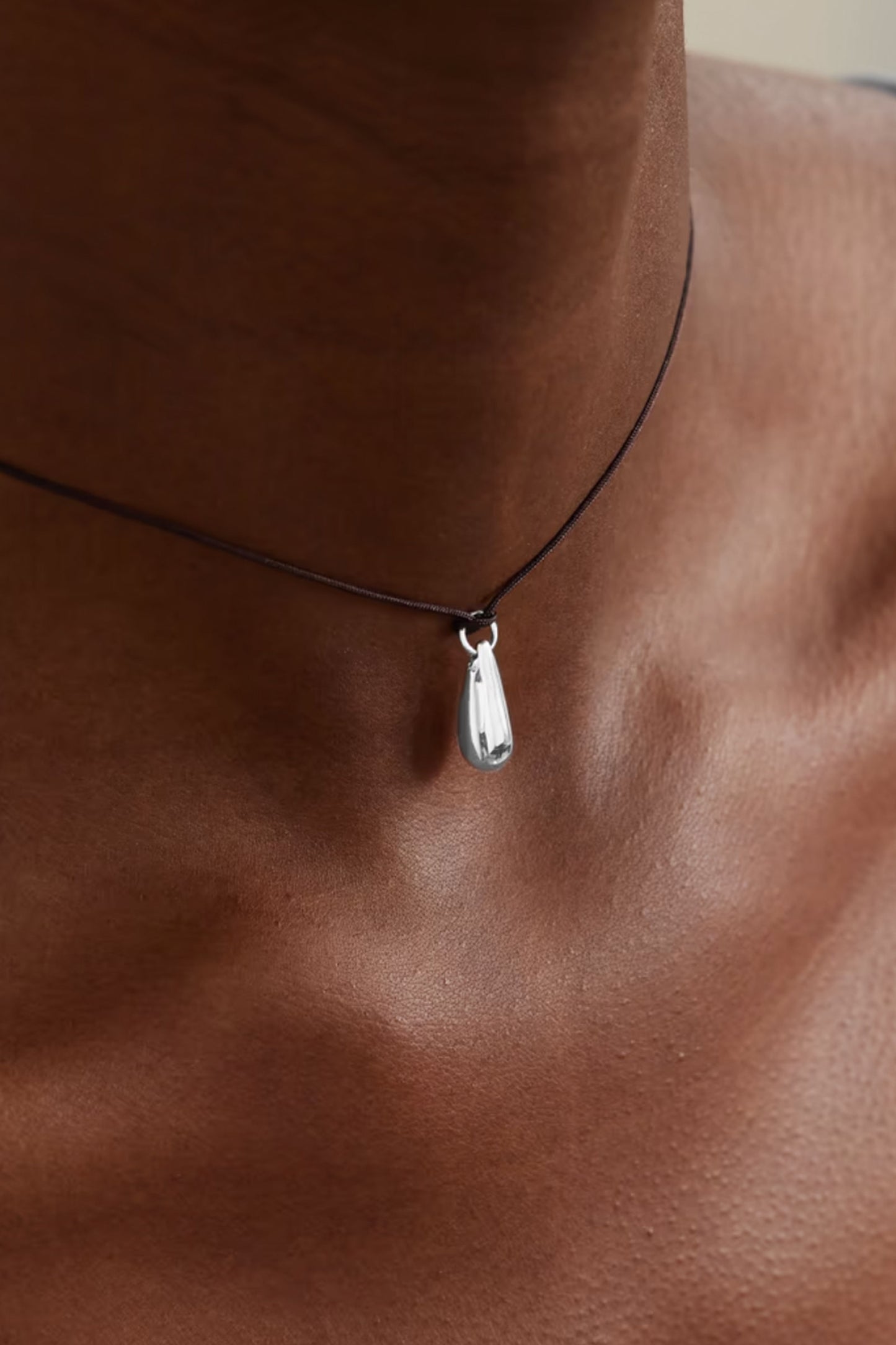 Droplet Silver And Cord Necklace