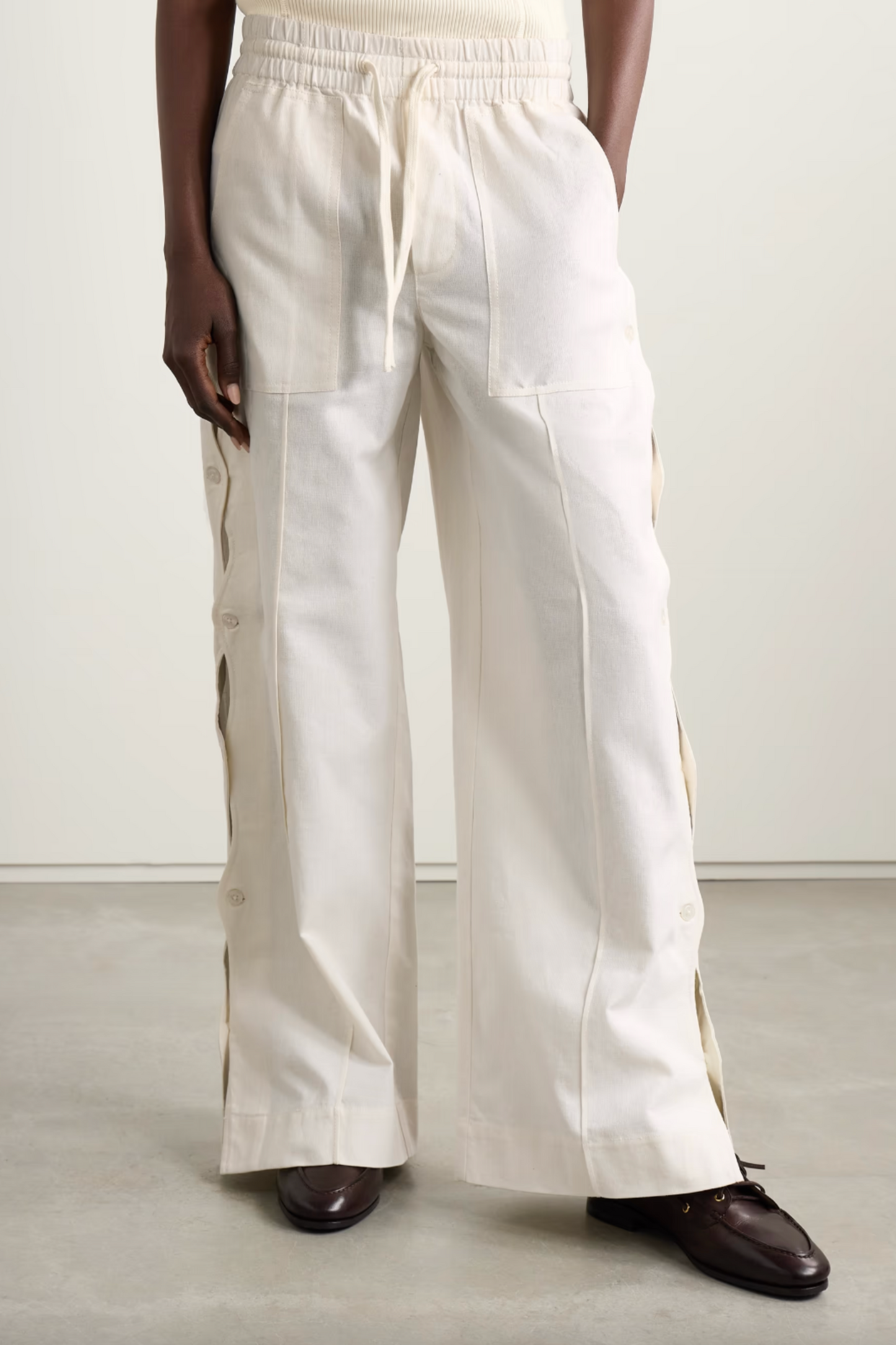 Shai Cutout Button-Detailed Cotton and Linen-Blend Wide-Leg Pants
