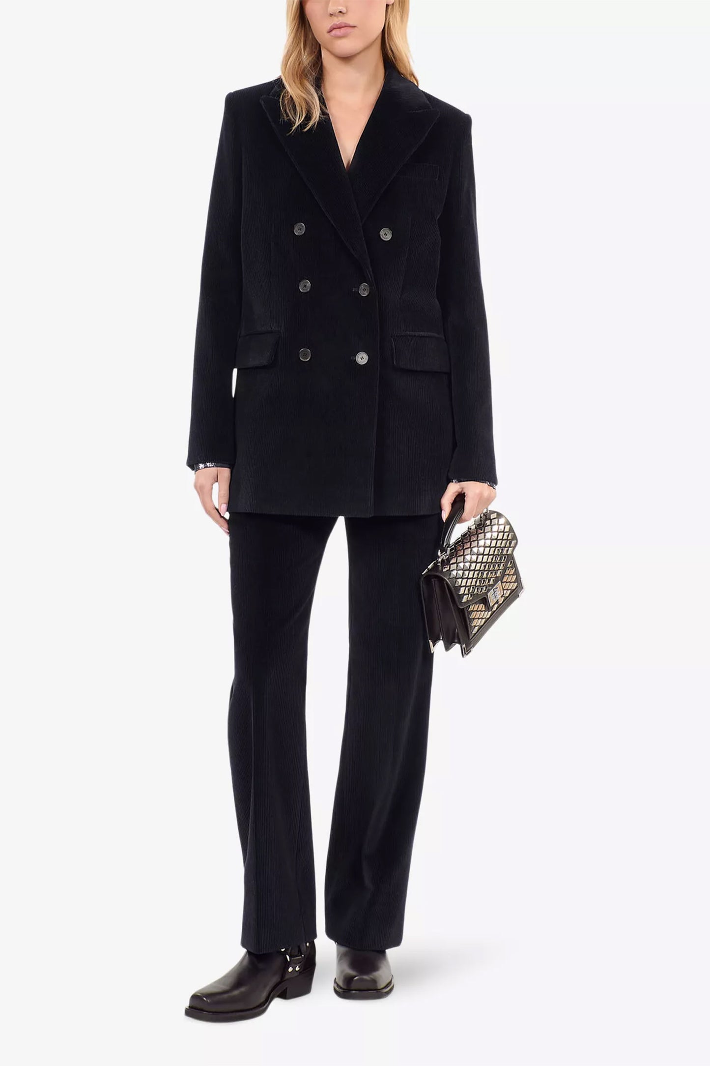Double-Breasted Corduroy Suit Jacket and Straight-Leg Cotton-Corduroy Trousers Set