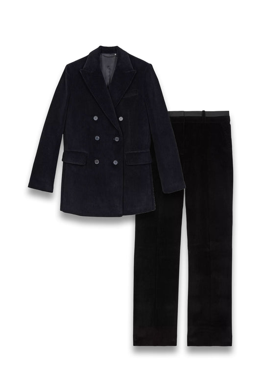 Double-Breasted Corduroy Suit Jacket and Straight-Leg Cotton-Corduroy Trousers Set