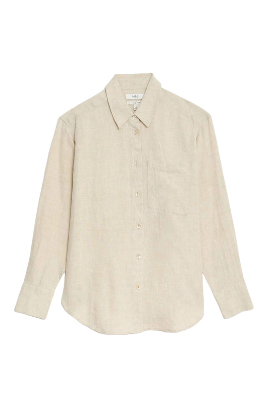 Pure Linen Collared Relaxed Shirt