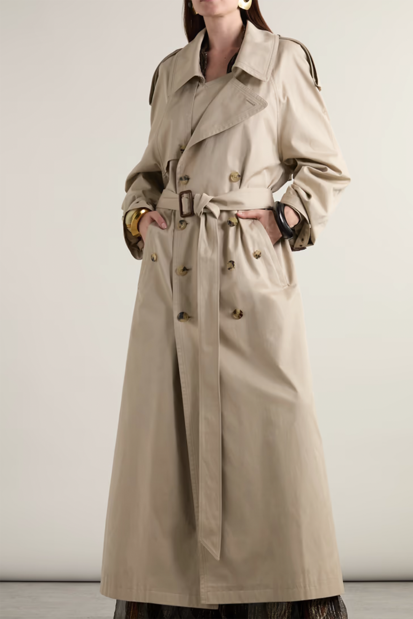 Oversized Belted Cotton-twill Trench Coat