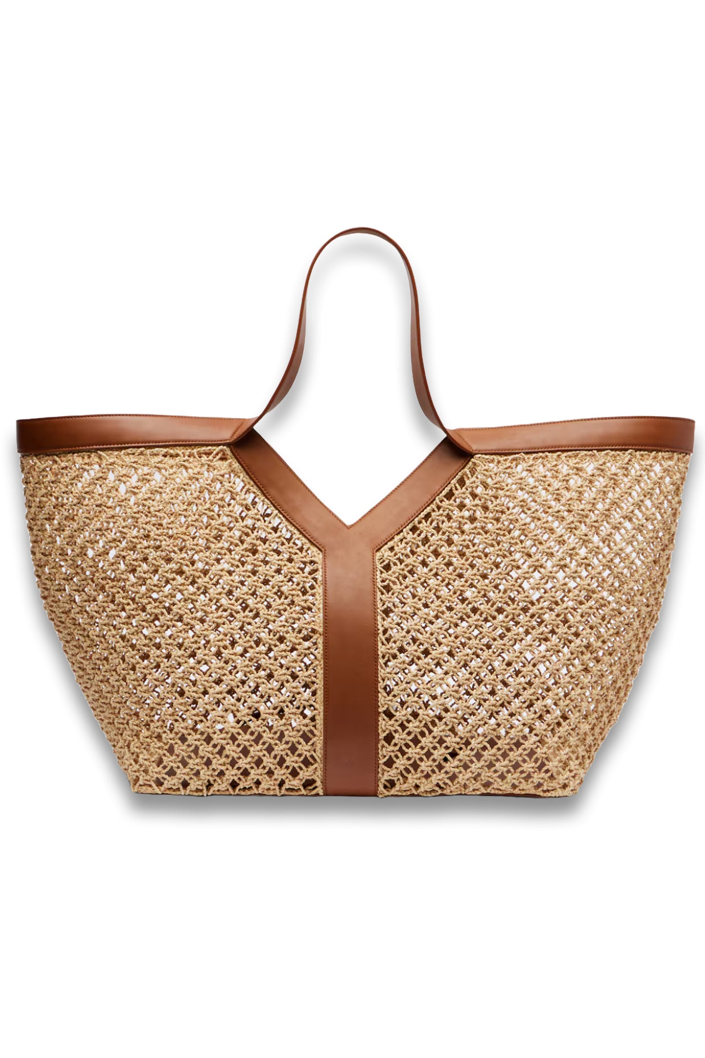 Y leather-trimmed raffia shopper