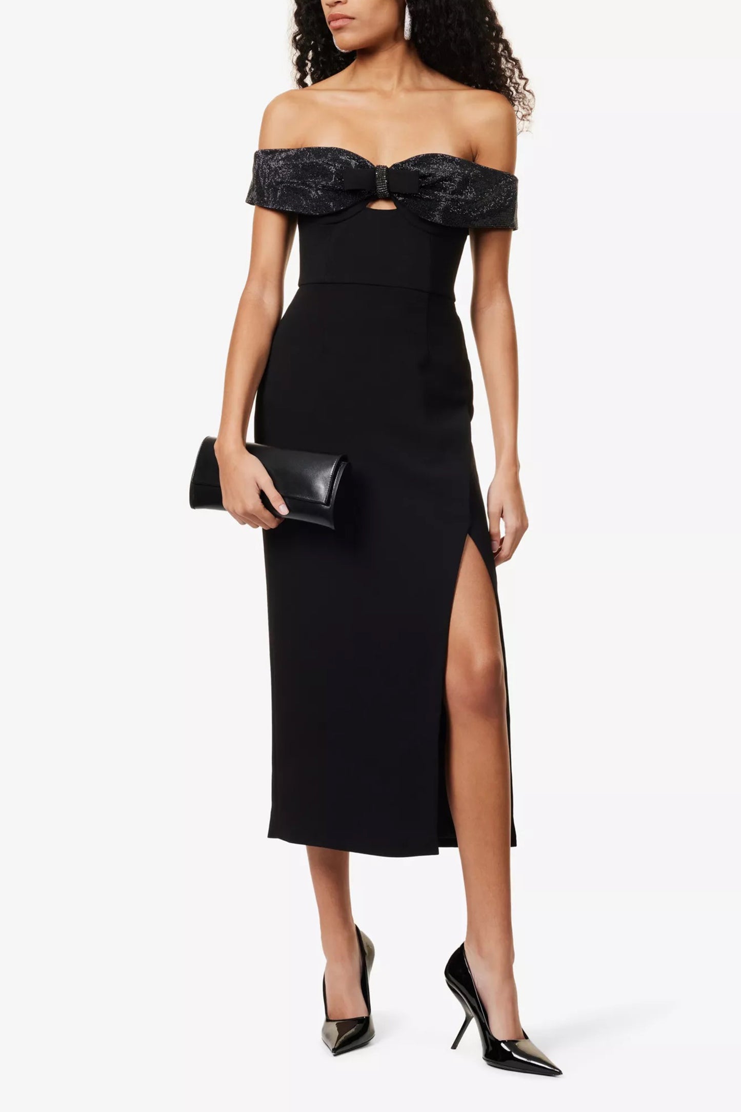 Embellished-bow Crepe Woven Midi Dress