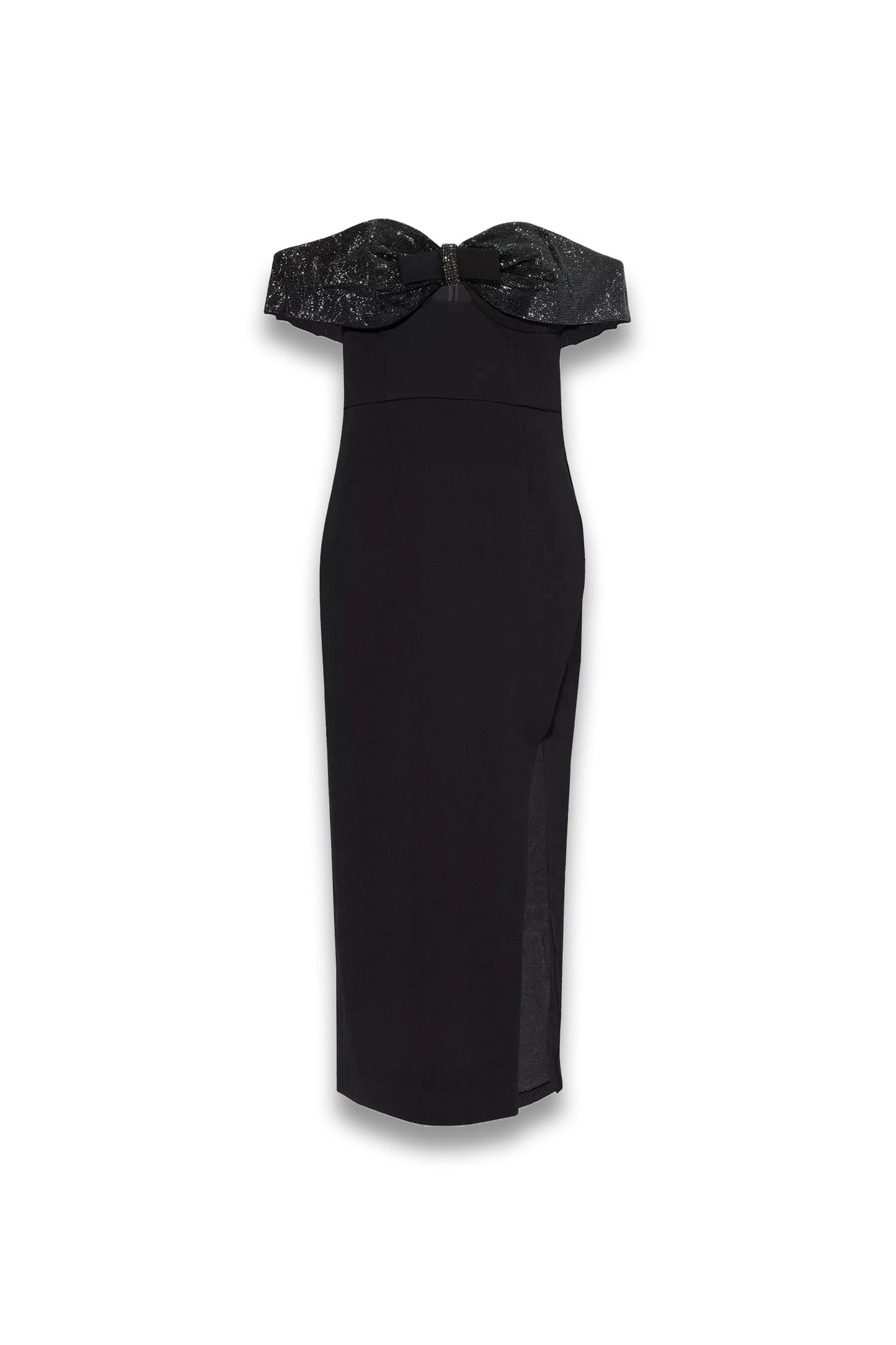 Embellished-bow Crepe Woven Midi Dress