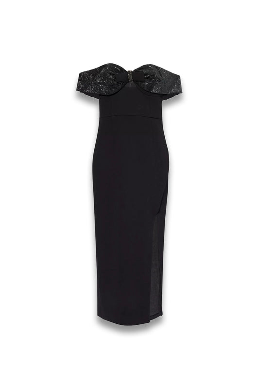 Embellished-bow Crepe Woven Midi Dress