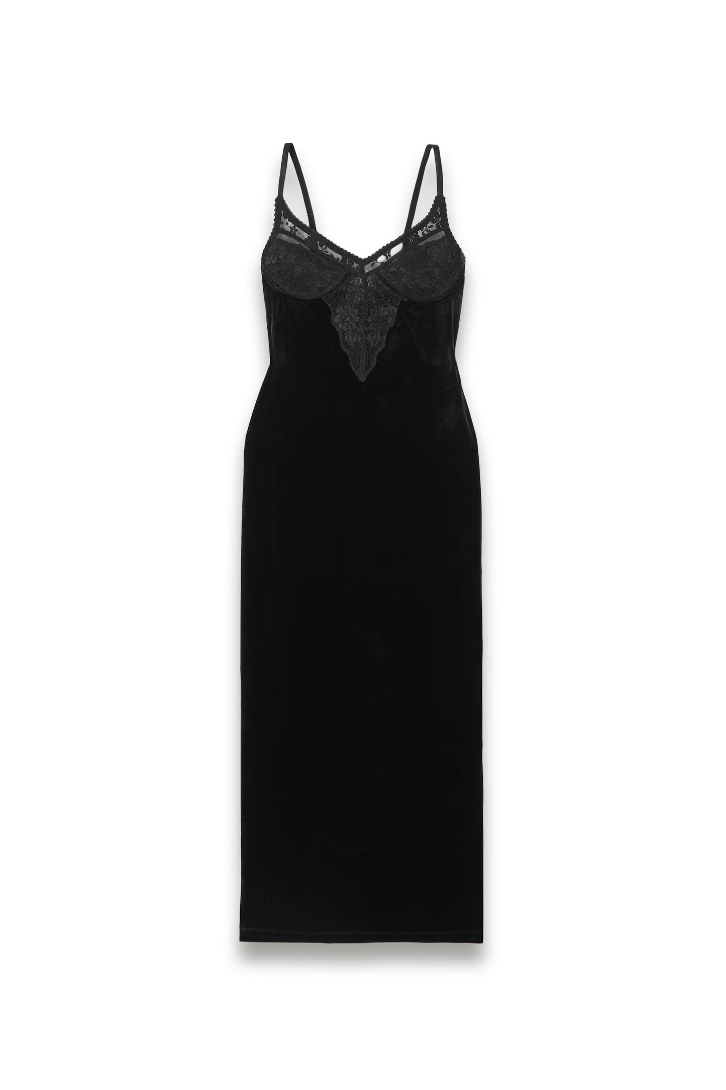 Lace-Trimmed Velvet Midi Dress