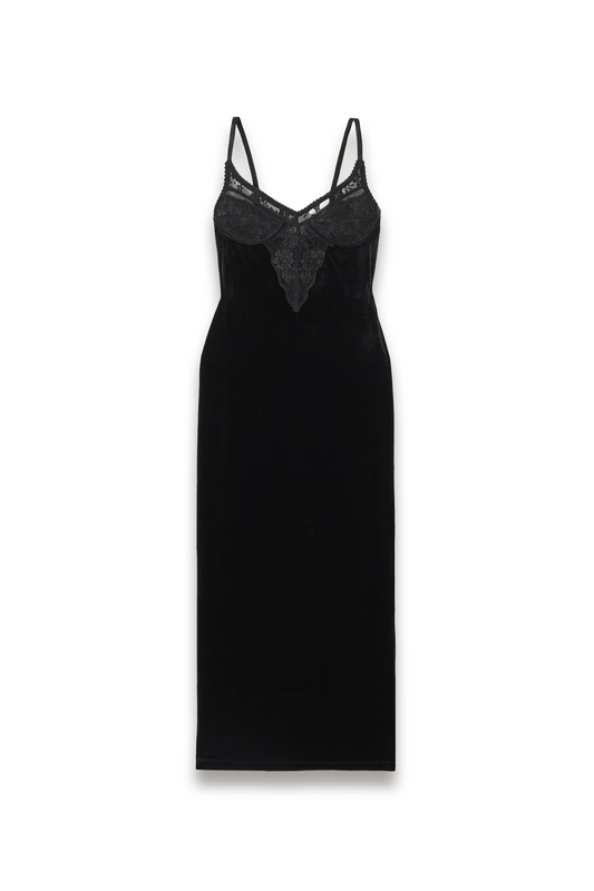 Lace-Trimmed Velvet Midi Dress