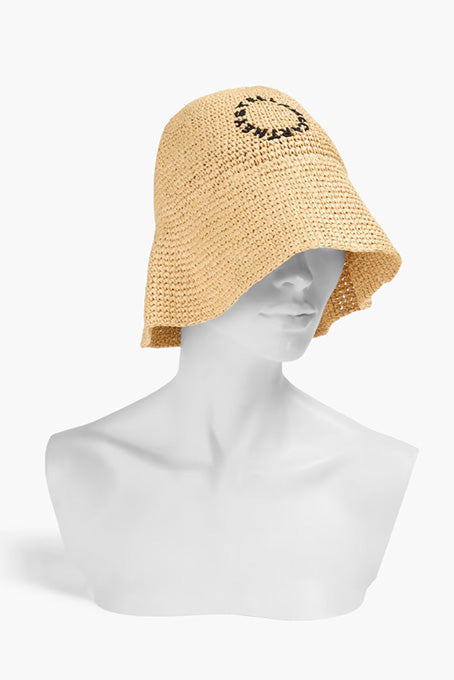 Embroidered Faux Raffia Sunhat