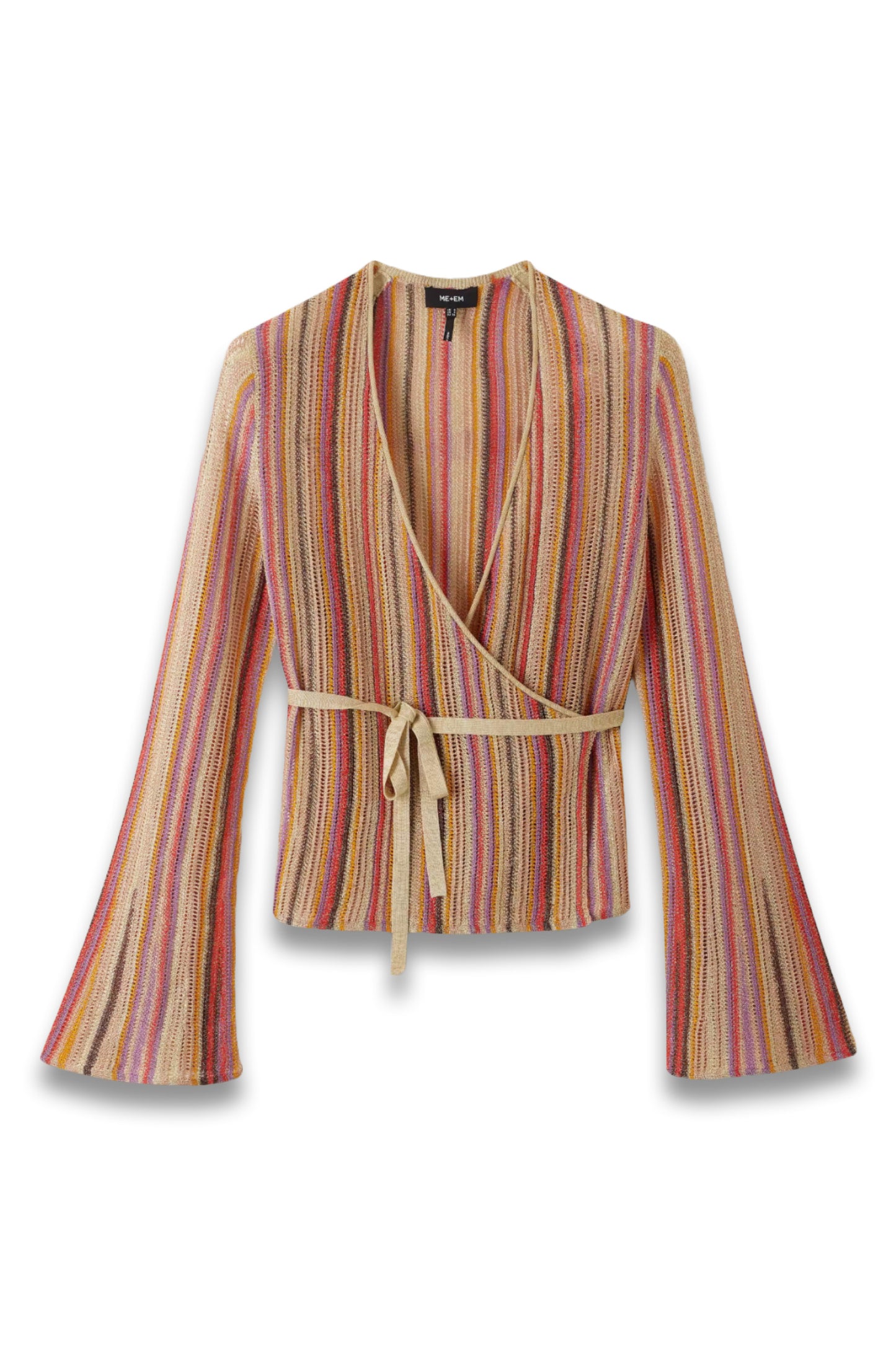 Metallic Textured Stripe Knit Wrap Top