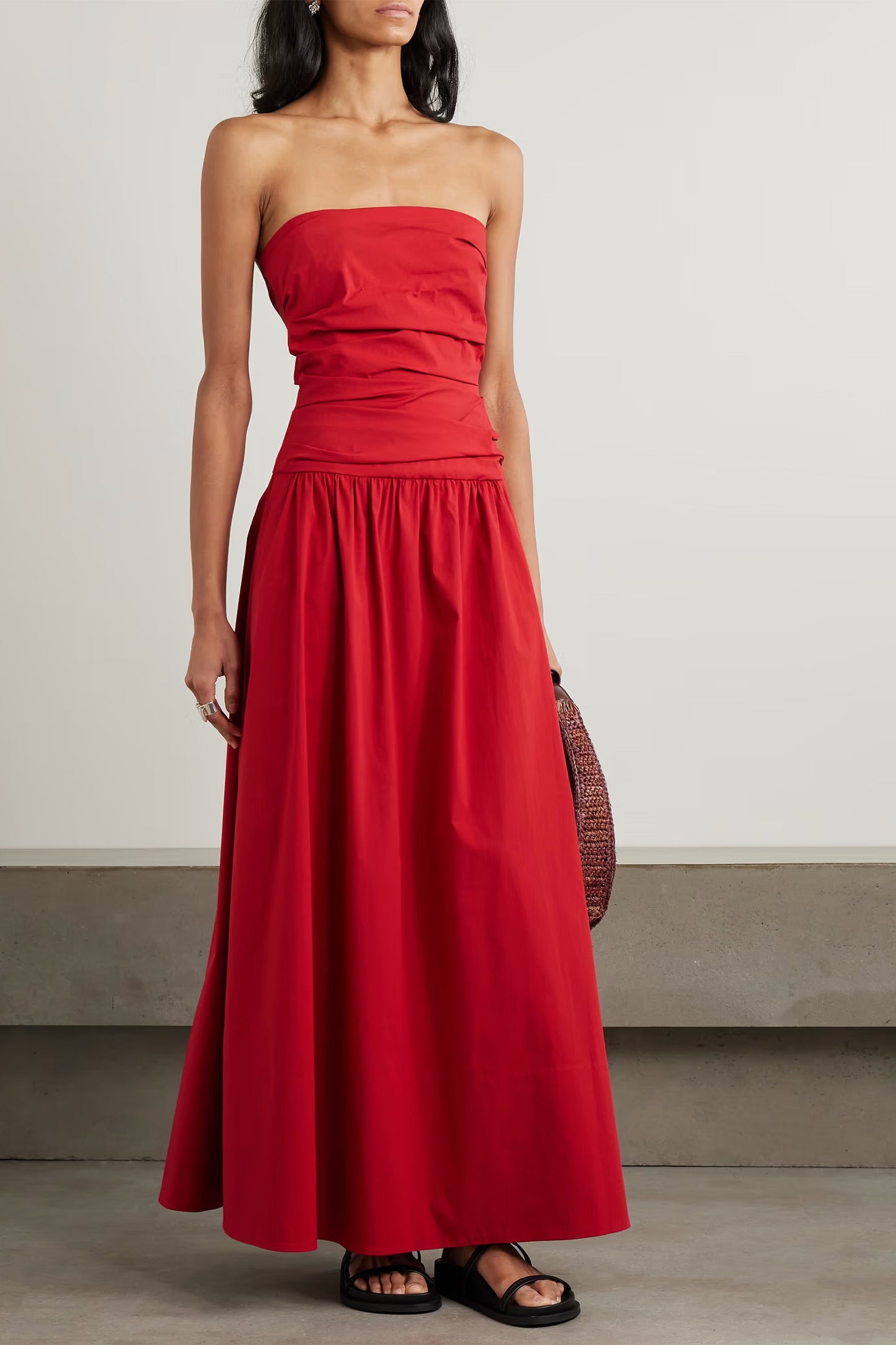 Strapless Tie-Back Crinkled Cotton-Blend Maxi Dress