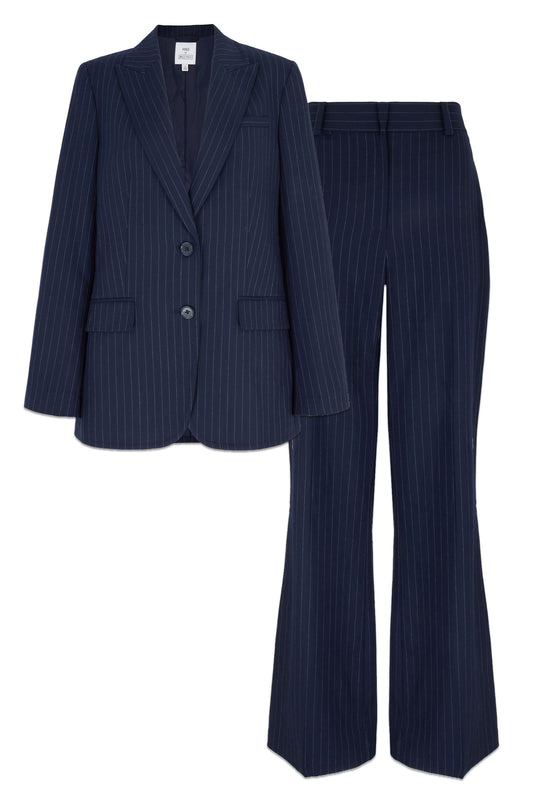 Wool-Blend Pinstripe Navy Blazer and Trousers