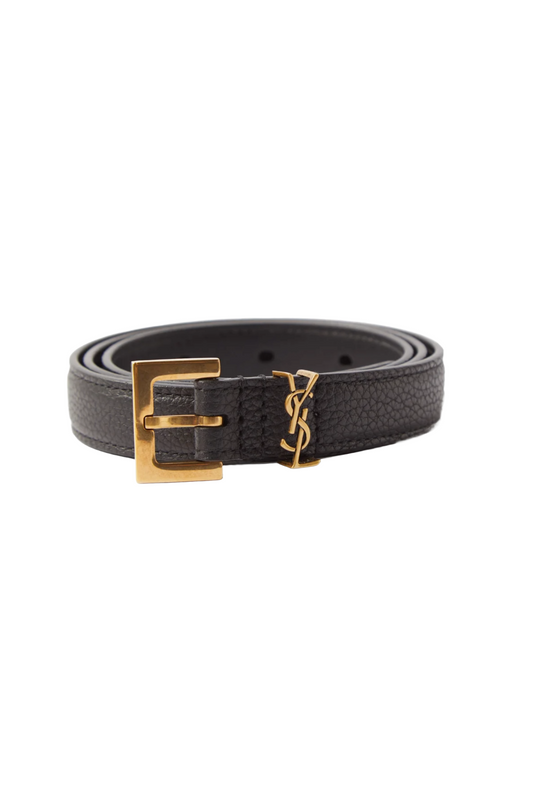 Black YSL-Loop Grained-Leather Belt