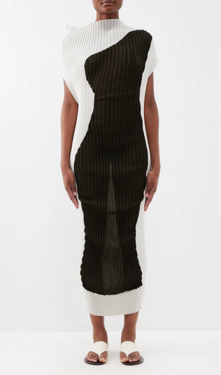 Colour-block Technical-pleated Midi Dress