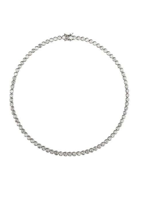 James Bezel Lab-grown White Sapphire Silver Rivière Necklace