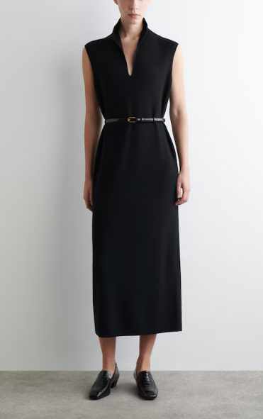 Draped-Collar Merino Wool Dress
