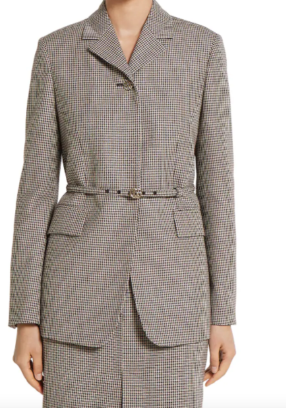 Gingham wool jacket with belt
