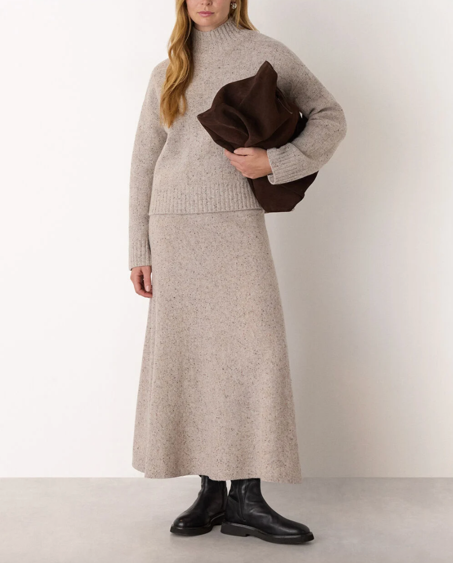 Neutral Wool Textured Check Knit