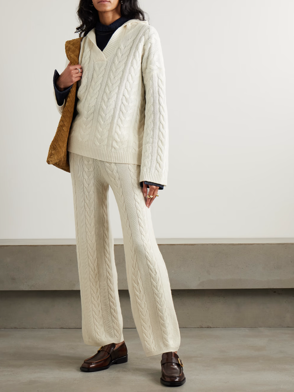 Cable-knit Cashmere Hoodie and Straight-leg Track Pants