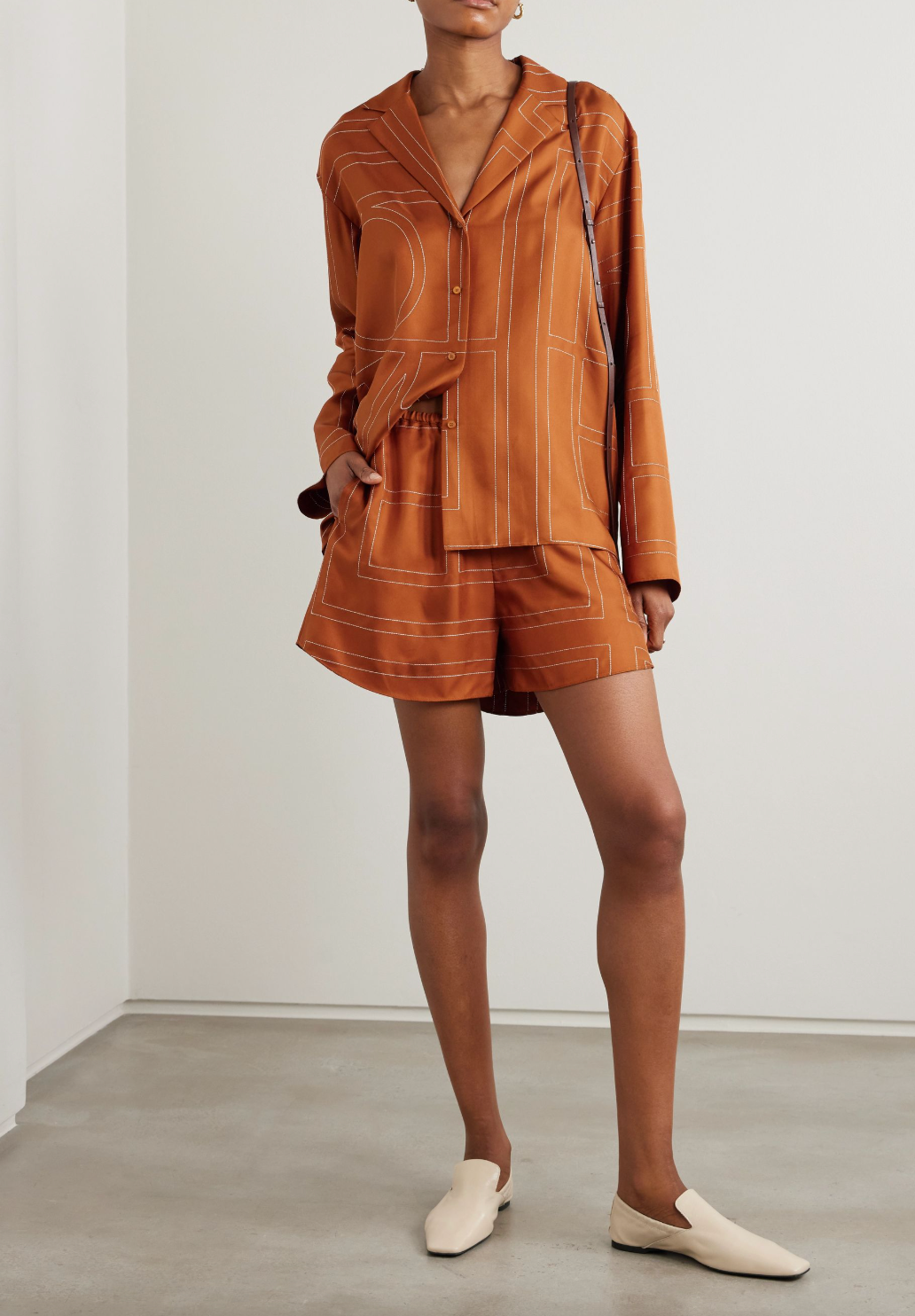 Embroidered Silk-twill Shirt and Embroidered Silk-twill Shorts