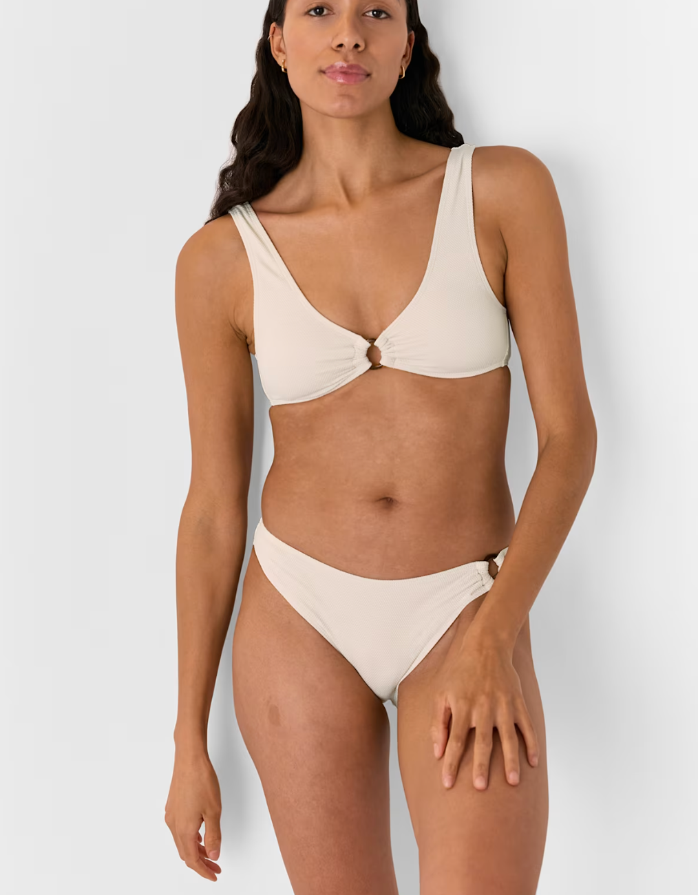 Ivory Ring Detail Bikini Top and Bottom