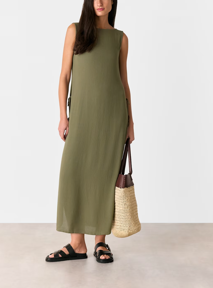 Khaki Tie Side Beach Dress