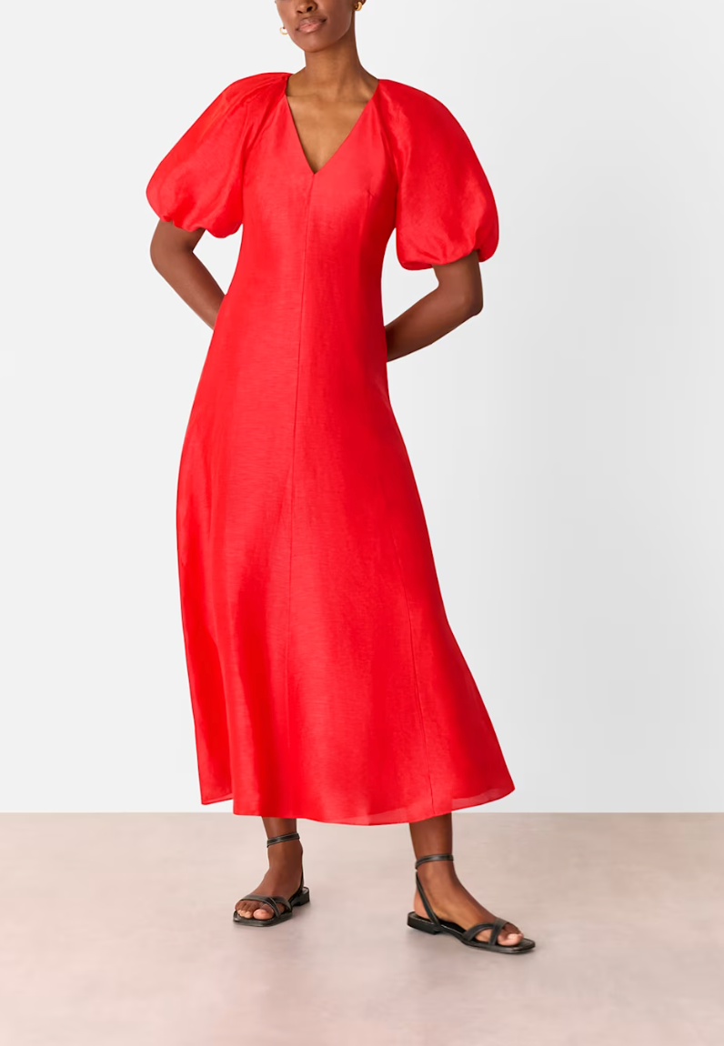 Red Silk Blend Taffeta Maxi Dress