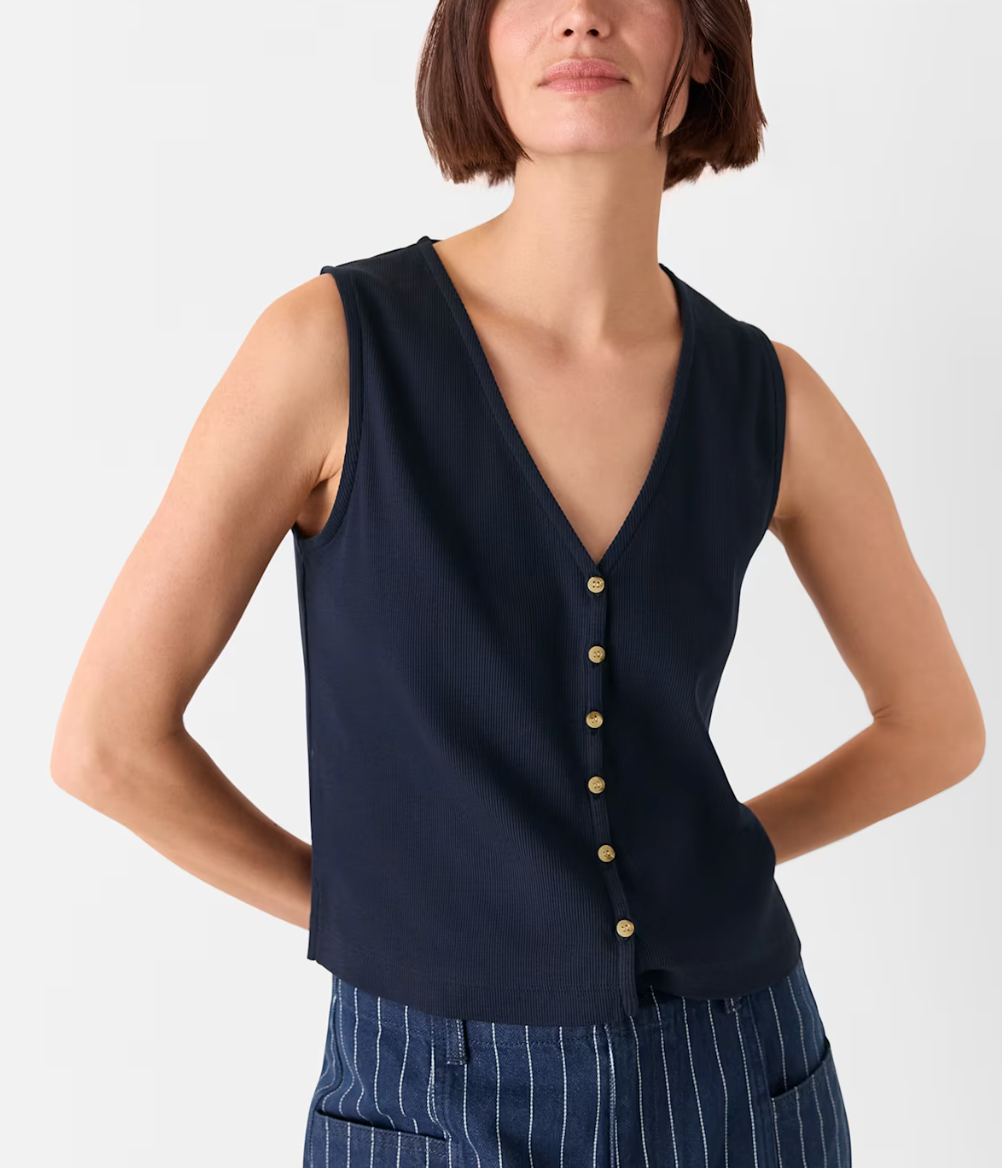 Navy Button Rib Tank