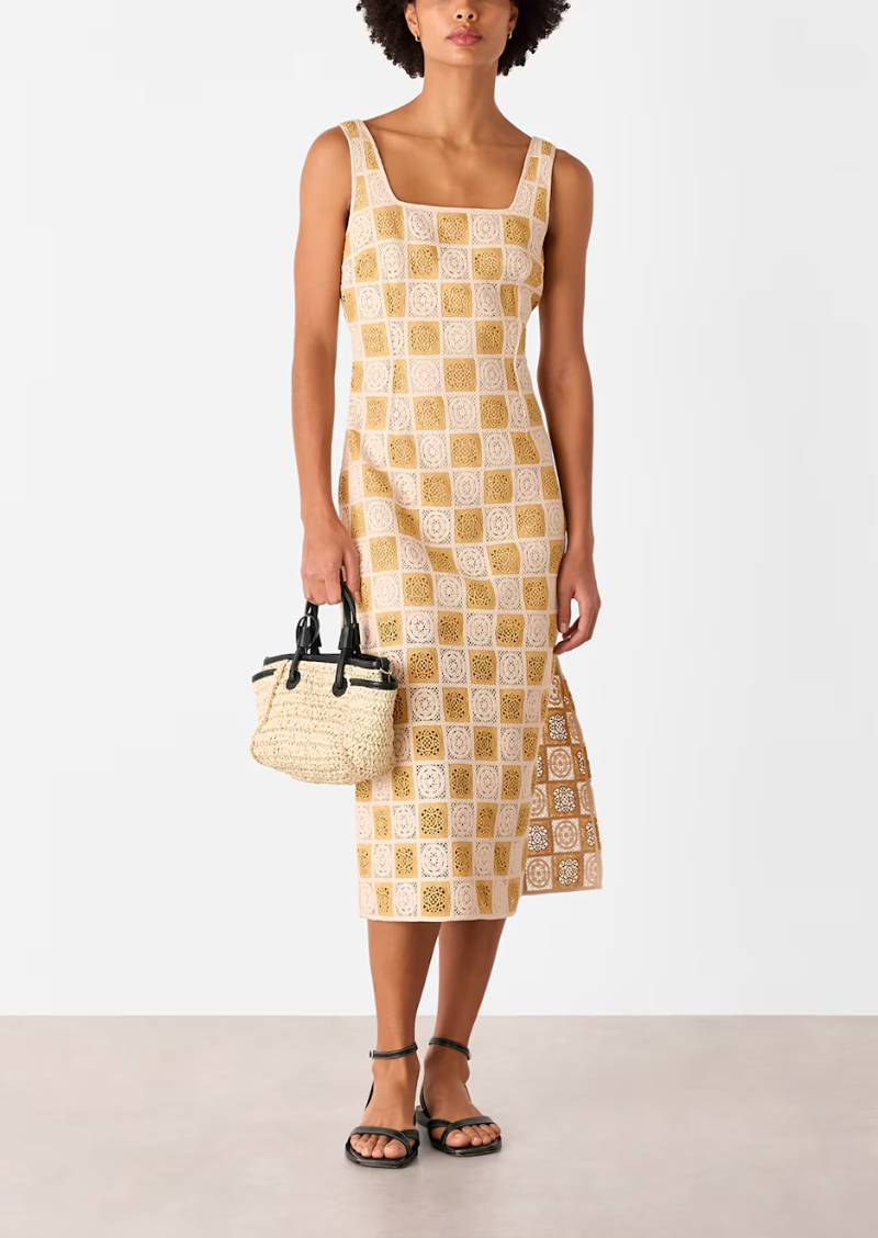 Ivory Cotton Crochet Midi Dress