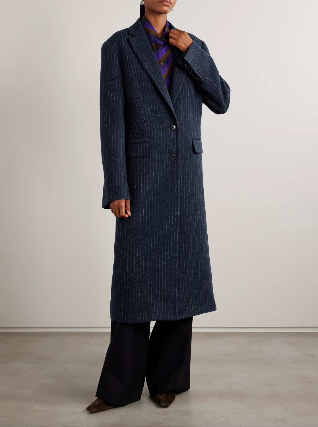 Pinstriped Wool-twill Coat