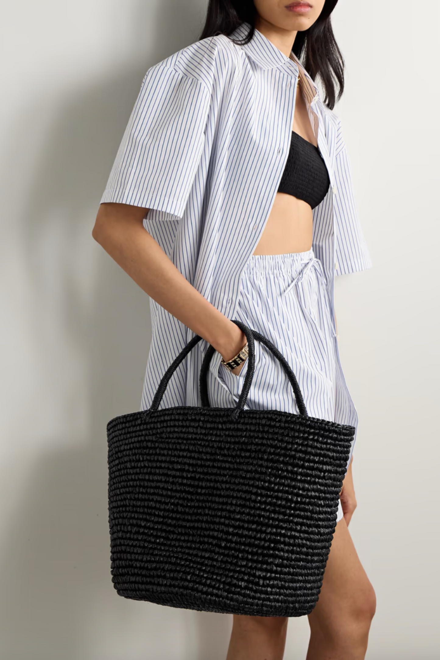 Large Black Straw Tote