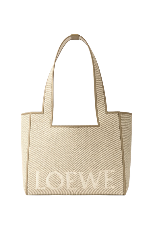 Font medium embroidered leather-trimmed canvas-jacquard tote