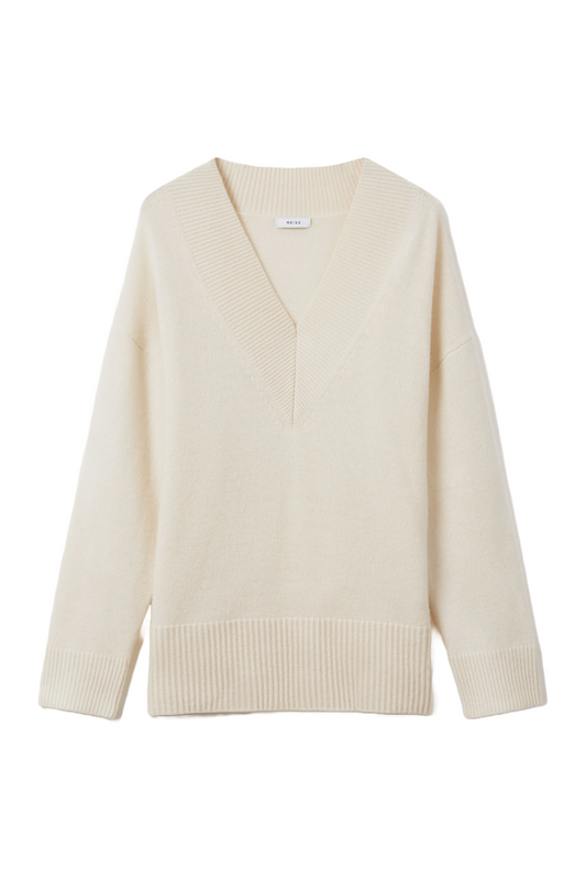 Seren Ivory Oversized Wool Cashmere V-Neck Jumper