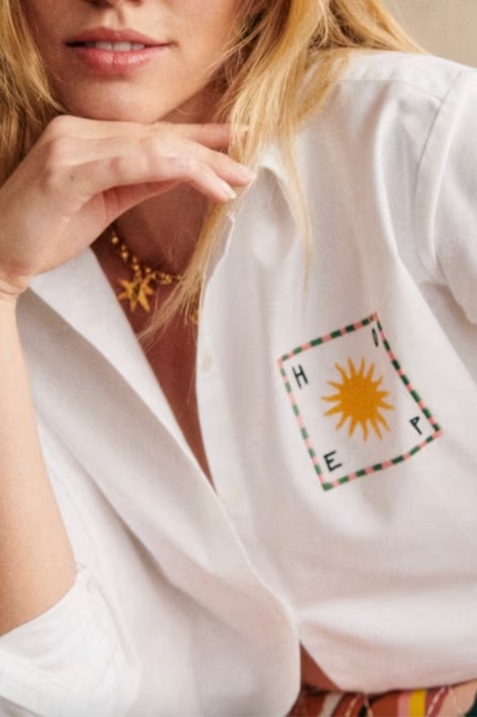 Sézane x Pangea Max Shirt White/ Embroidered Sun
