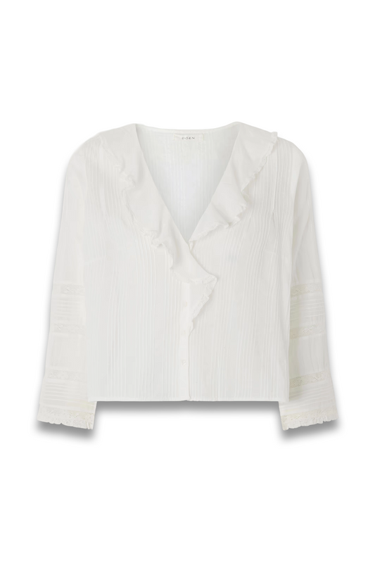 Huguette Ruffled Pleated Lace-trimmed Organic Cotton Blouse