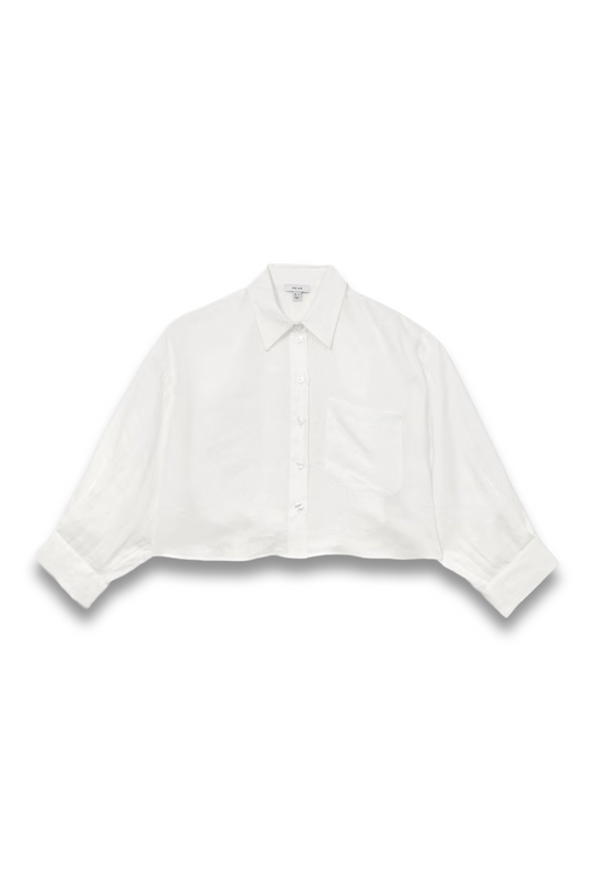 Solena Linen Oversize Cropped Shirt in White