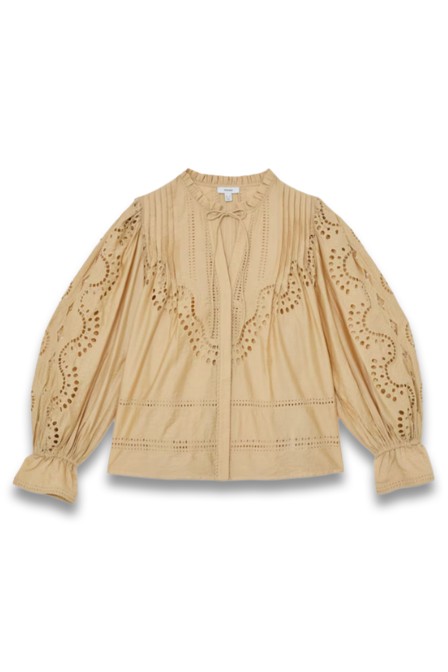 Broderie Anglaise Tie-Neck Blouse in Neutral