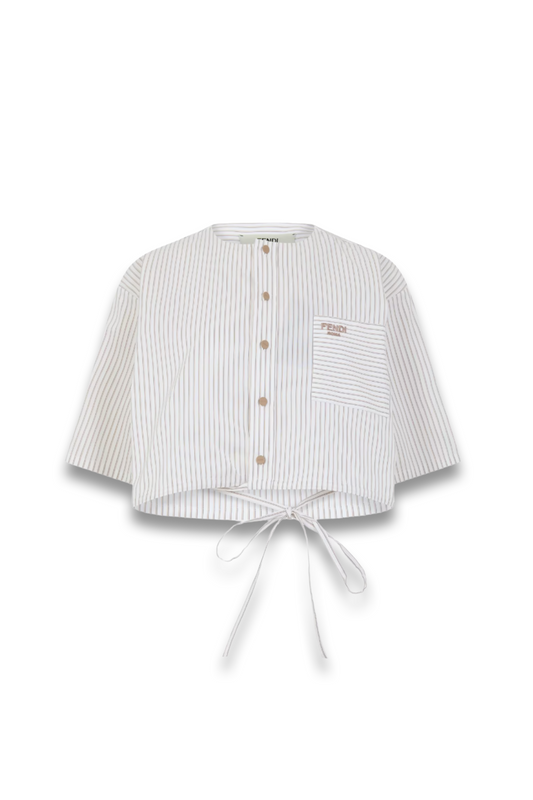 Tied Striped Cropped Shirt