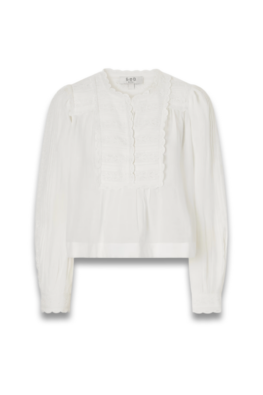 Eliza Broderie Anglaise-Trimmed Cotton-Blend Blouse