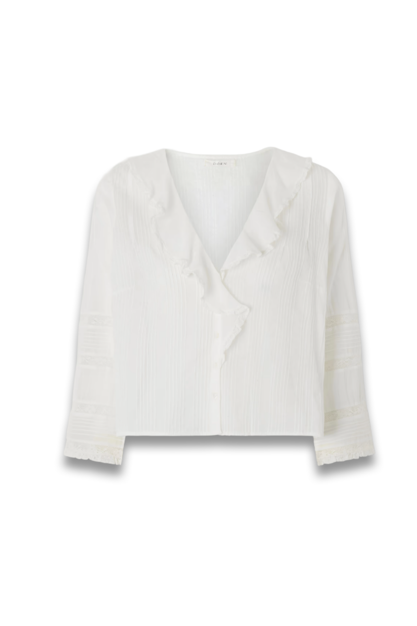 Huguette Ruffled Pleated Lace-trimmed Organic Cotton Blouse