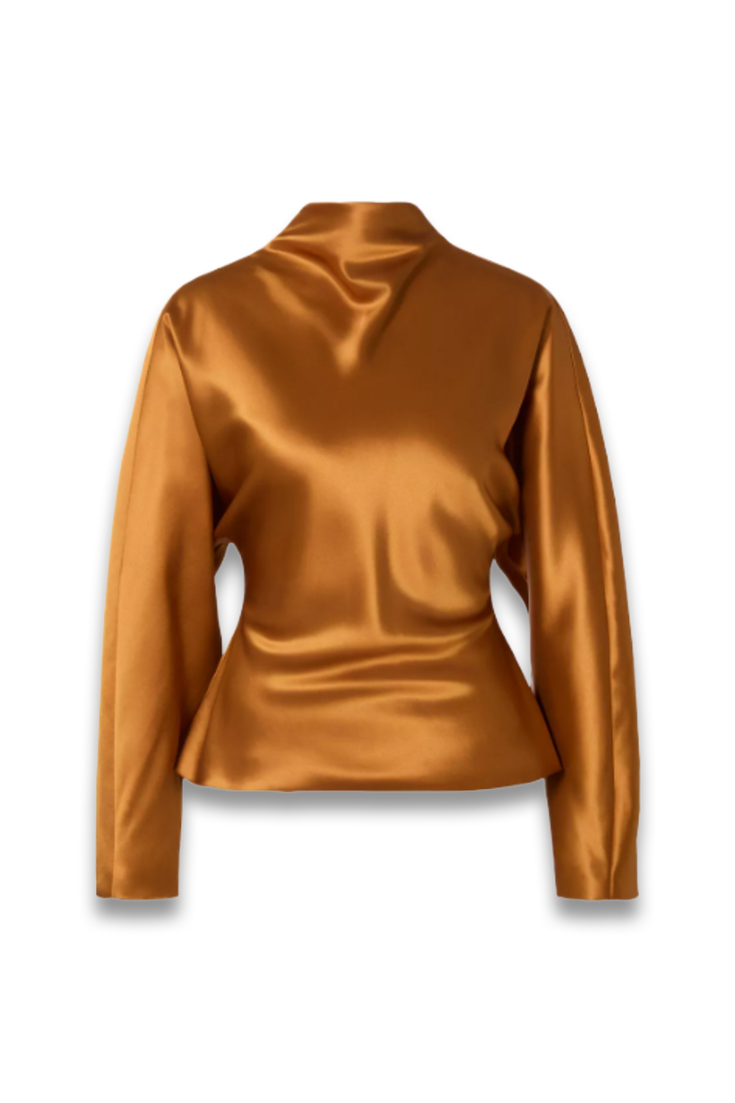 Zora Barrel-Sleeve Satin Blouse