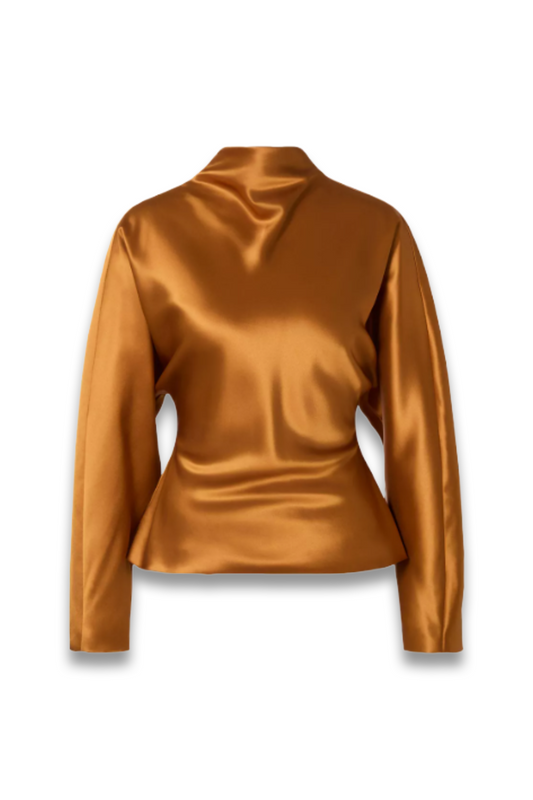 Zora Barrel-Sleeve Satin Blouse