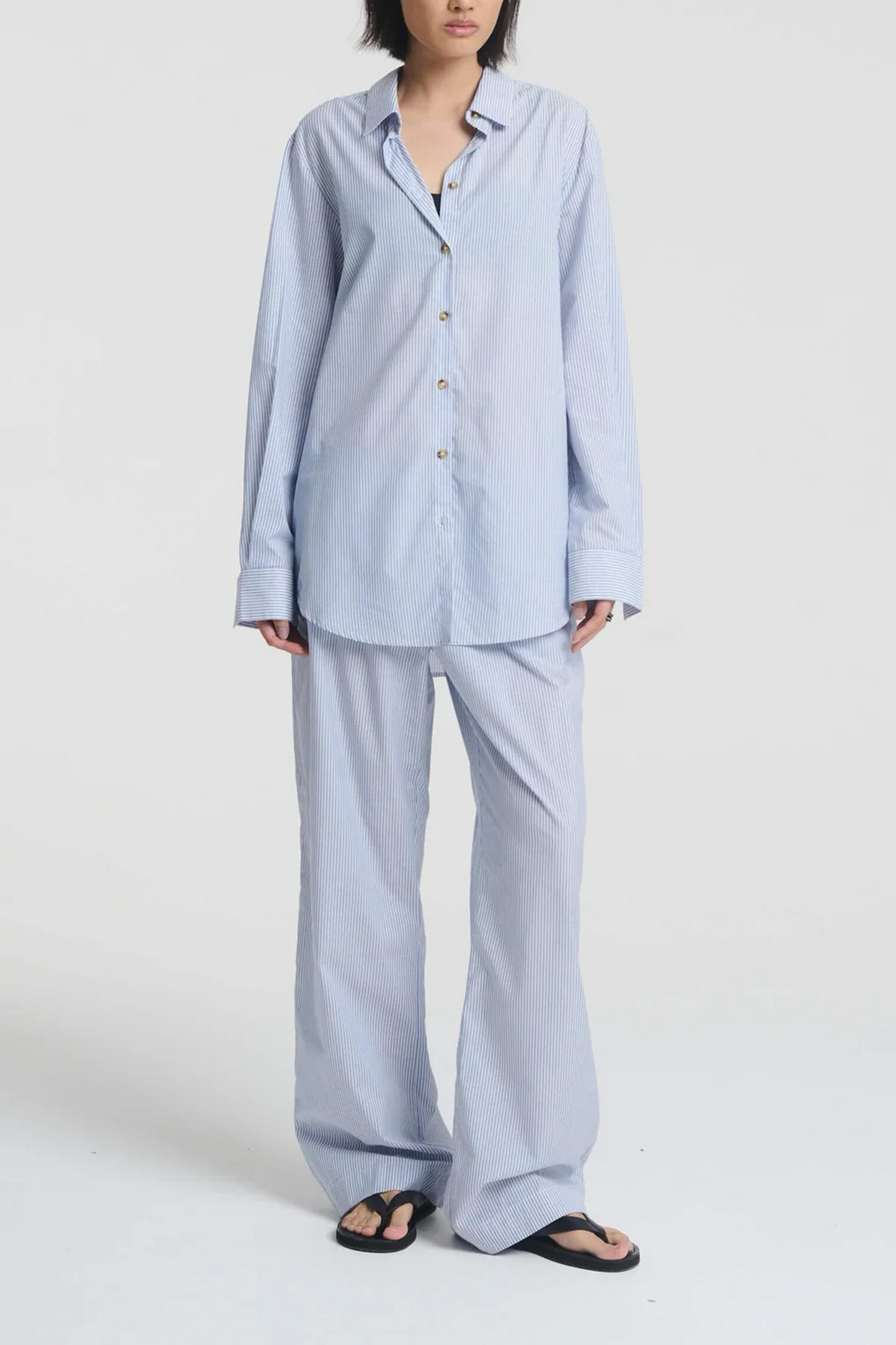 London Shirt Blue White Stripe Cotton Silk