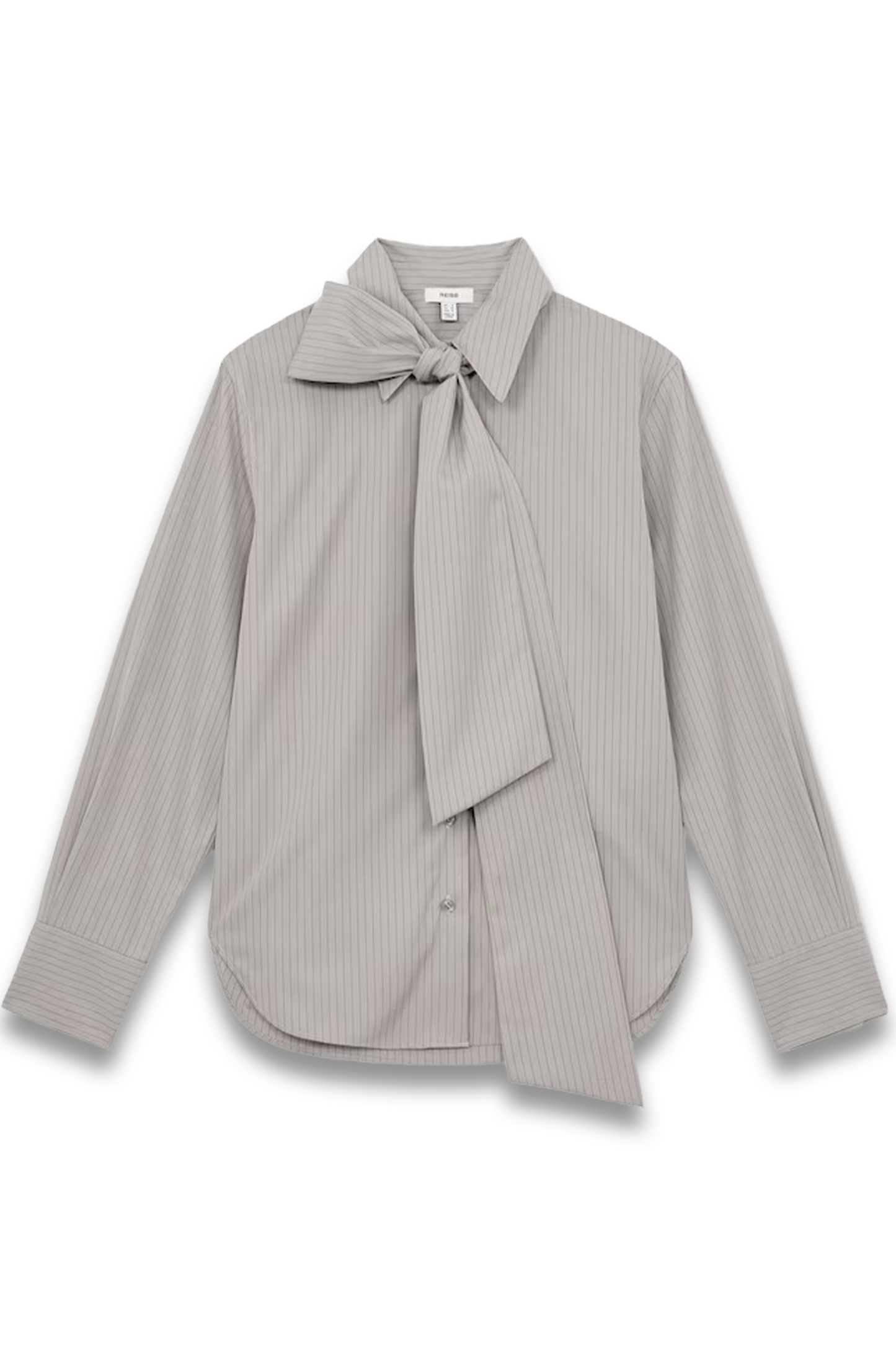 Elowen Cotton Striped Tie-Neck Shirt in Grey