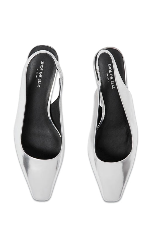 Shoe The Bear Maxine Silver Leather Heeled Slingbacks