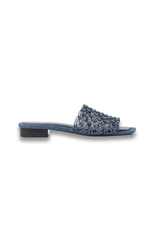 Woven Flat Denim Sandals in Blue