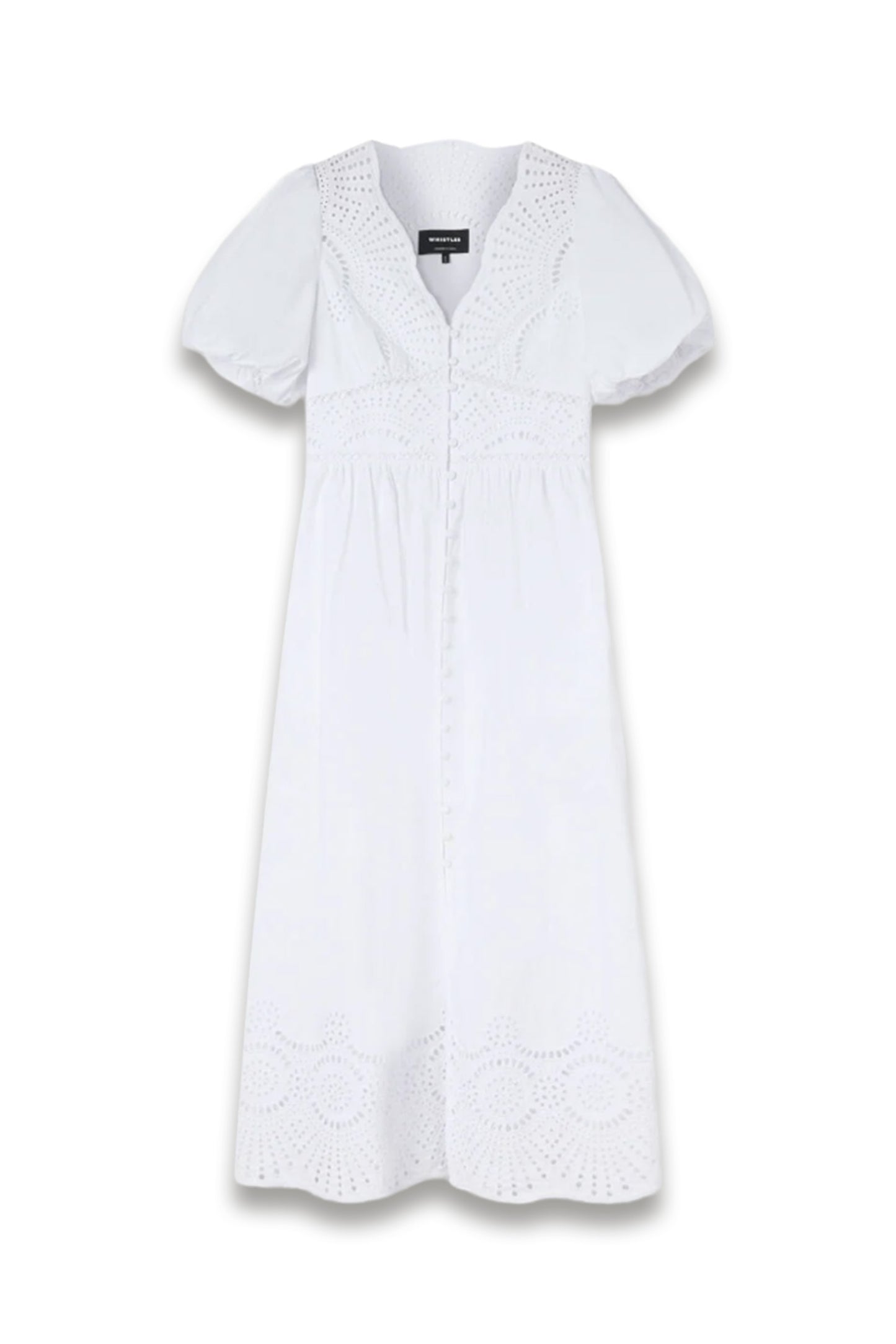 White Cotton Broderie V Neck Dress