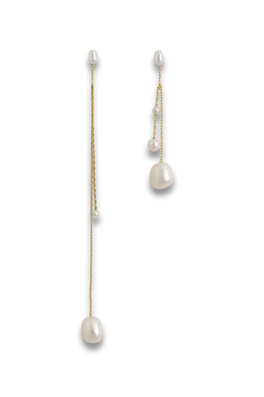 Mis-Matched Chain Fresh Water Pearl Earrings